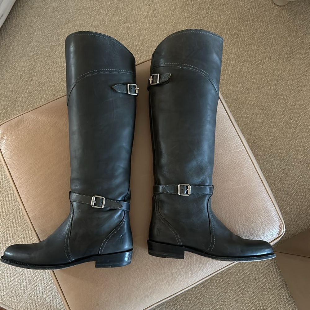 Frye belted boots in grey leather - Picture 3 of 7